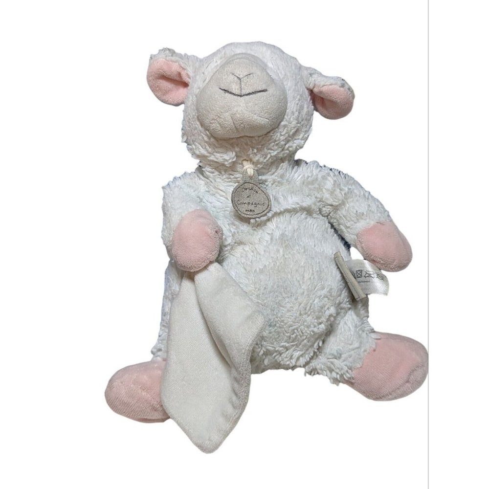 DouDou et Compagnie Lamb Plush Stuffed Sheep Baby Toy Lovey White Pink 8" Rare